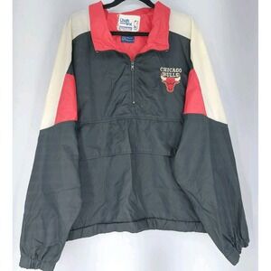 Vintage Chalk Line Chicago Bulls 1/4 Zip Pullover‎  Windbreaker Jacket Black Red